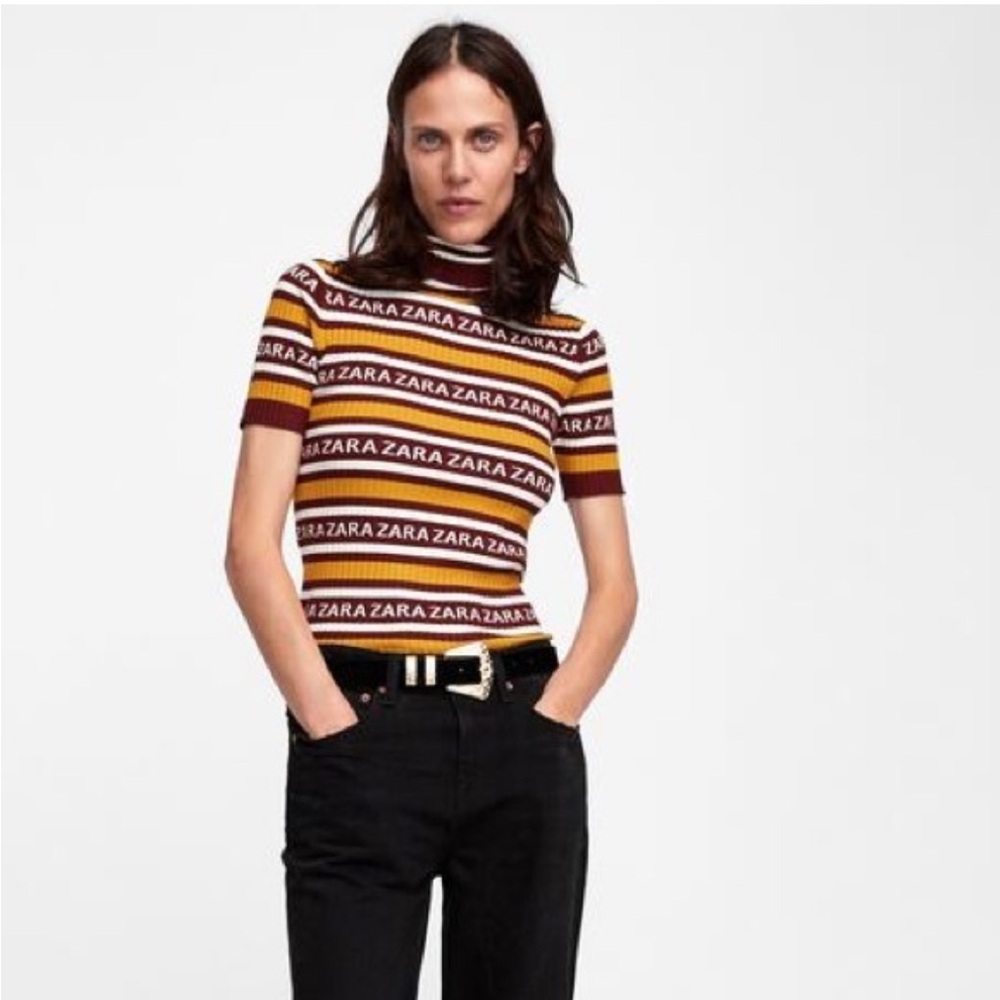 Zara Maroon and White Logo Knit Top